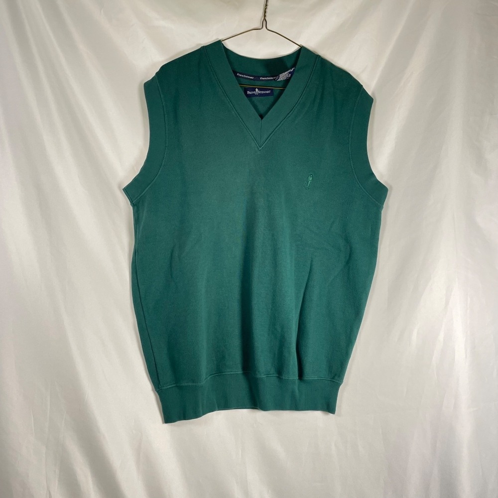 Payne Stewart Vest Golf Large Green V-Neck Sleeveless Pullover Cotton Sweatshirt